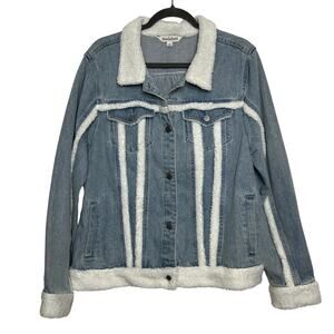 Davi & Dani Sherpa Trim Denim Jean Jacket Size Large